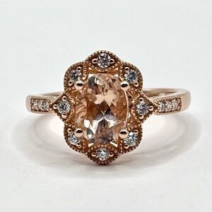 1.75 CT Lab Morganite and Diamond Ring 14K Gold Plated 925 Sterling Silver